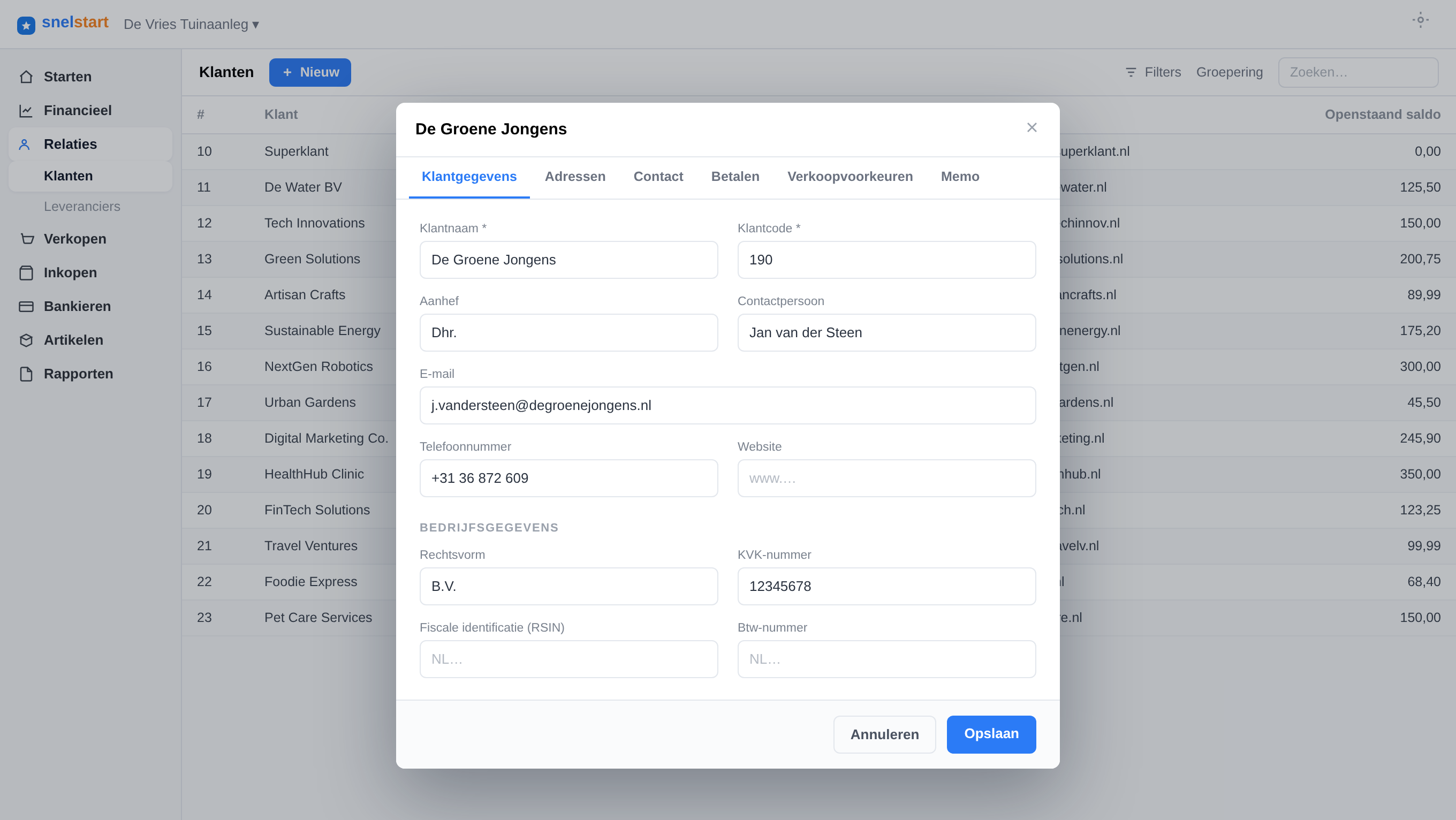 The old relation: a flat customer list with a data-entry modal