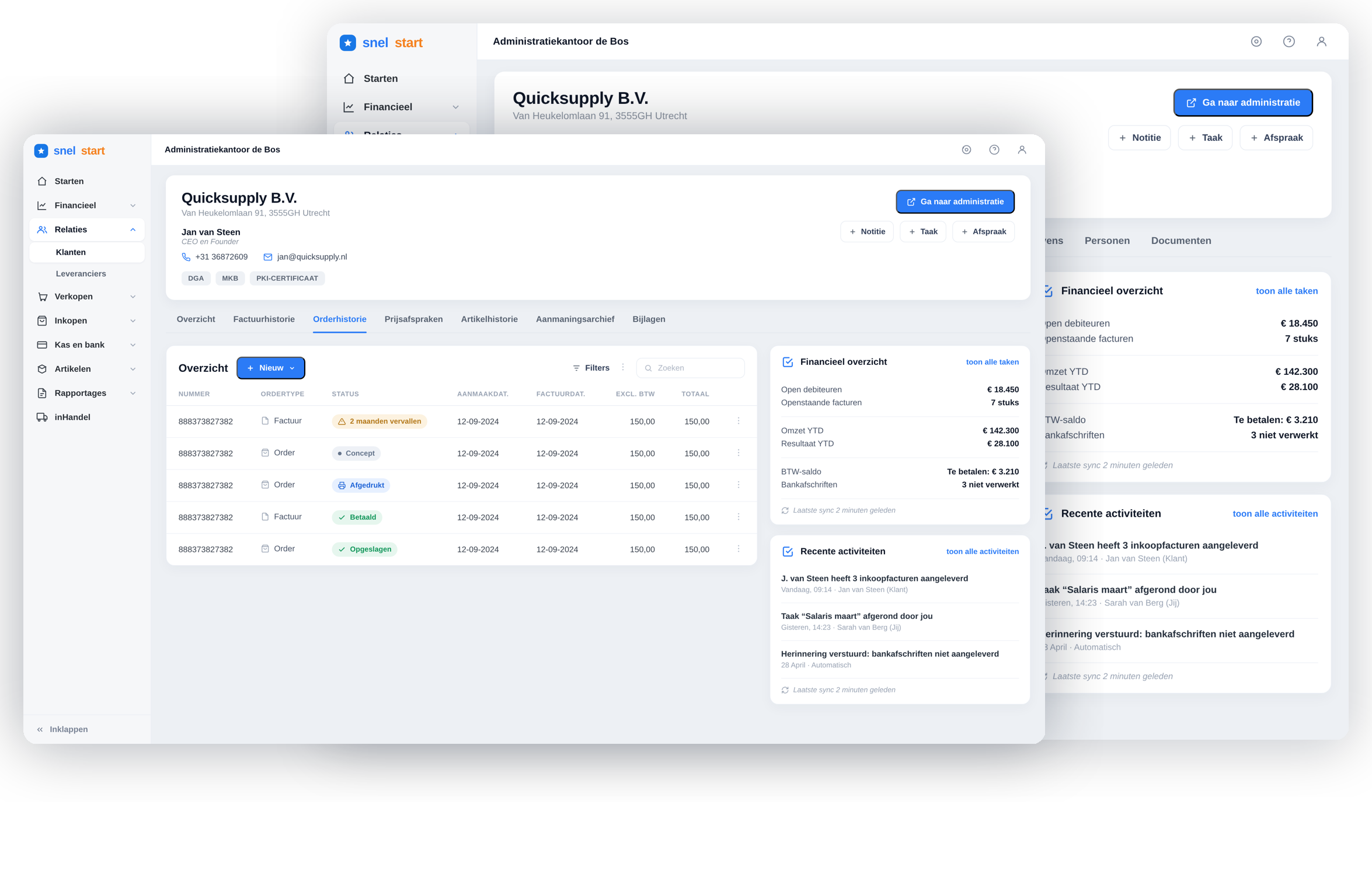 The relation overview in two tailored versions — ondernemer and accountant